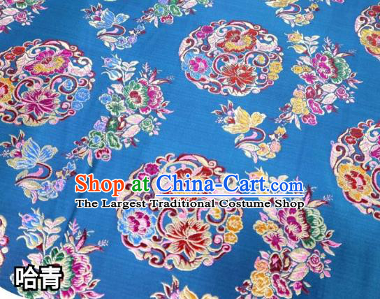 Chinese Classical Round Flowers Pattern Design Navy Blue Nanjing Brocade Cheongsam Fabric Asian Traditional Tapestry Satin Material DIY Wedding Cloth Damask