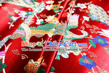 Top Quality Japanese Classical Peacock Pattern Red Tapestry Satin Material Asian Traditional Brocade Kimono Nishijin Cloth Fabric