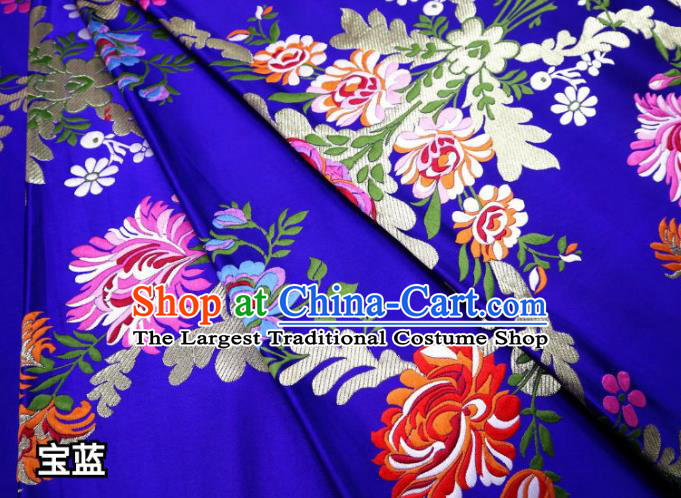 Chinese Cheongsam Classical Flowers Pattern Design Royalblue Nanjing Brocade Fabric Asian Traditional Tapestry Satin Material DIY Court Cloth Damask