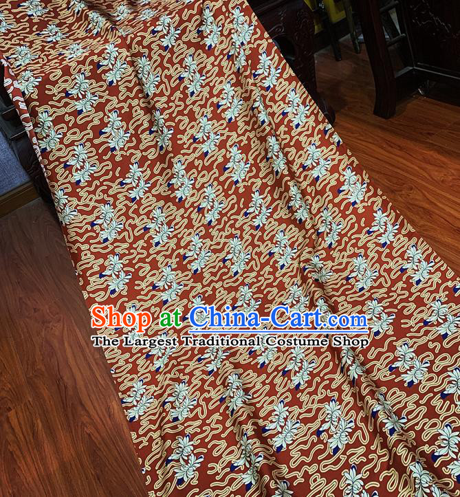 Chinese Classical Lotus Pattern Rust Red Watered Gauze Asian Top Quality Silk Material Hanfu Dress Cloth Cheongsam Brocade Fabric