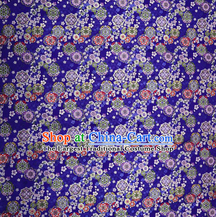 Japanese Traditional Cherry Blossom Pattern Royalblue Brocade Asian Top Quality Nishijin Material Cloth Kimono Belt Tapestry Satin Fabric