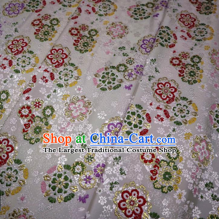 Japanese Traditional Cherry Blossom Pattern White Brocade Asian Top Quality Nishijin Material Cloth Kimono Belt Tapestry Satin Fabric