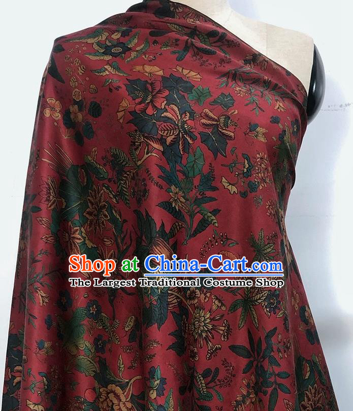 Chinese Classical Flowers Pattern Maroon Watered Gauze Asian Top Quality Silk Material Hanfu Dress Brocade Cheongsam Cloth Fabric