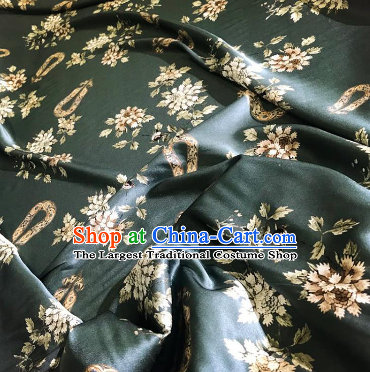 Chinese Classical Flowers Pattern Atrovirens Watered Gauze Asian Top Quality Silk Material Cloth Hanfu Dress Fabric