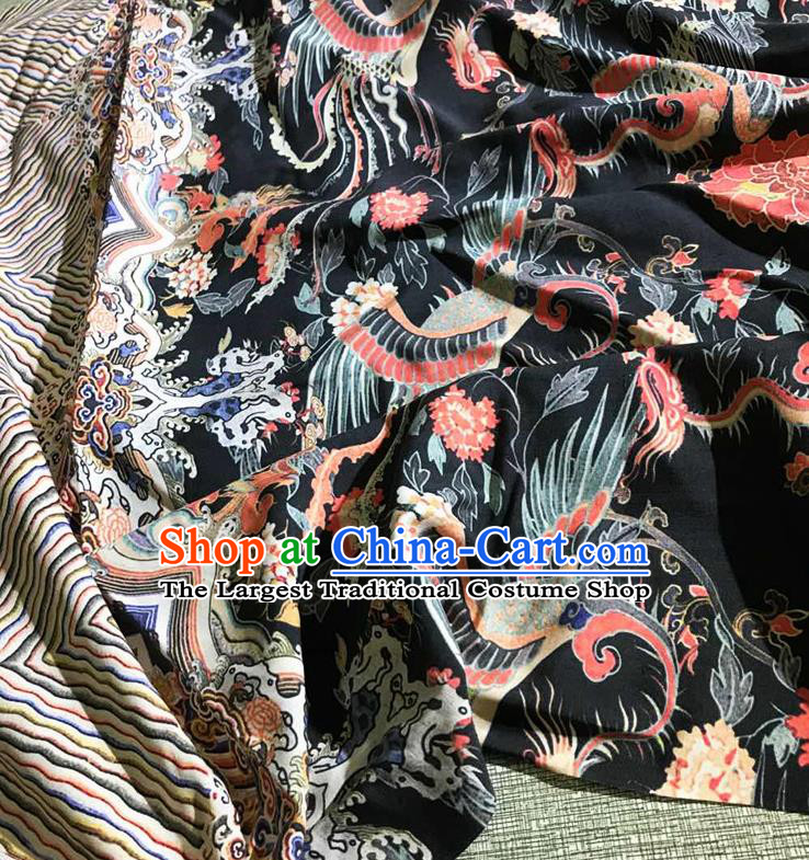 Chinese Classical Phoenix Pattern Black Watered Gauze Asian Top Quality Silk Material Hanfu Dress Cloth Cheongsam Fabric