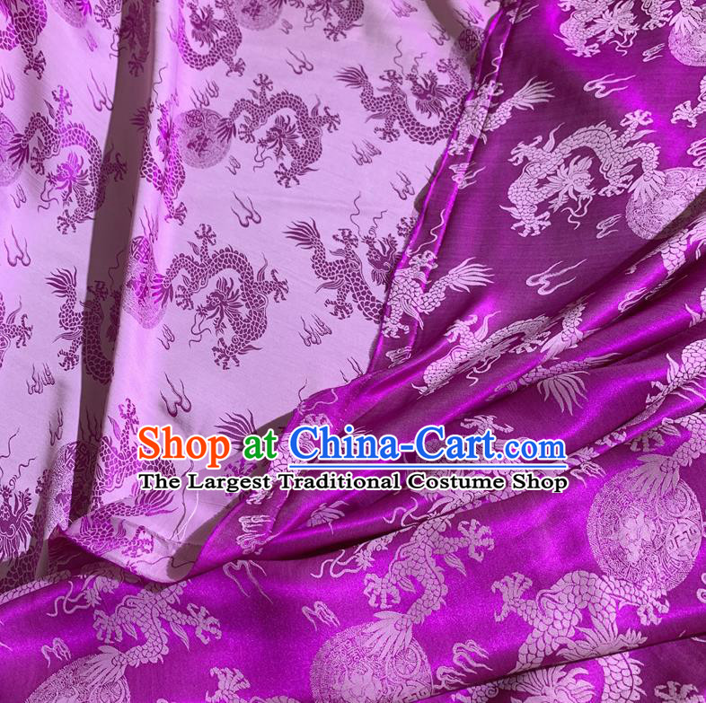 Chinese Classical Dragons Pattern Purple Watered Gauze Asian Top Quality Silk Material Hanfu Dress Cloth Cheongsam Brocade Fabric