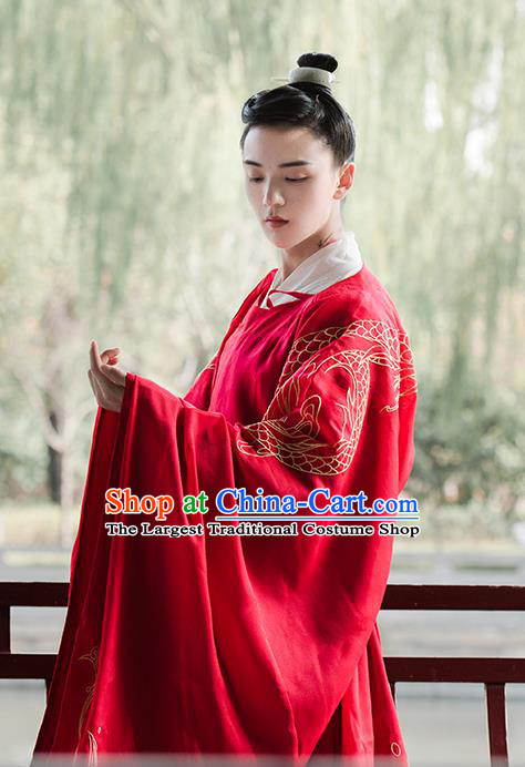 Chinese Drama Ancient Crown Prince Red Hanfu Garment Traditional Song Dynasty Scholar Costumes Embroidered Robe and Underwear for Men