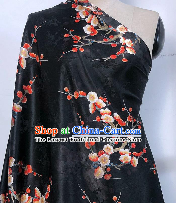 Chinese Classical Plum Blossom Pattern Black Watered Gauze Asian Top Quality Silk Material Hanfu Dress Brocade Cheongsam Cloth Fabric