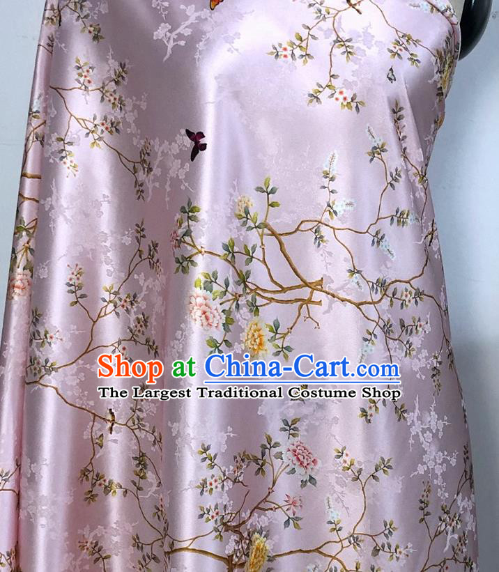 Chinese Classical Hibiscus Pattern Pink Watered Gauze Asian Top Quality Silk Material Hanfu Dress Brocade Cheongsam Cloth Fabric