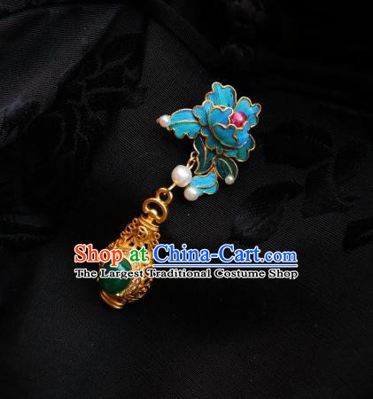 Chinese Classical Cheongsam Blue Peony Brooch Traditional Hanfu Accessories Handmade Breastpin Pendant for Women