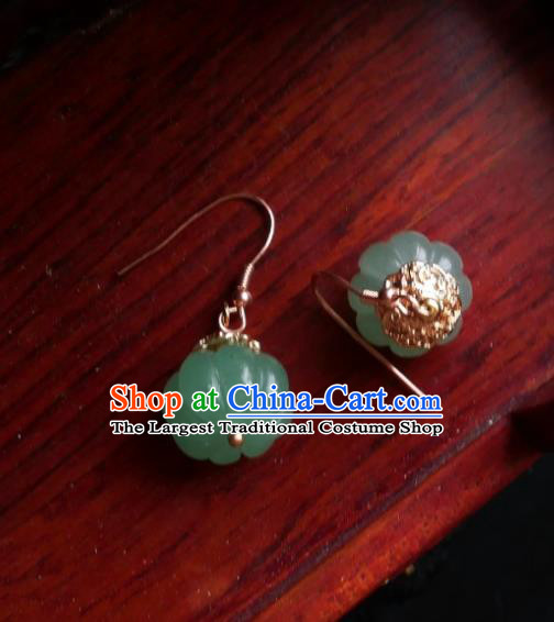 Chinese Handmade Aventurine Pumpkin Earrings Traditional Hanfu Ear Jewelry Accessories Ancient Princess Eardrop for Women