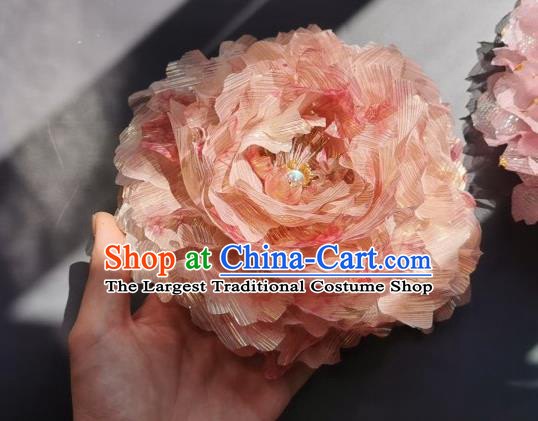 Handmade Chinese Pink Silk Peony Hairpins Traditional Hanfu Hair Accessories Ancient Tang Dynasty Hair Clip for Women