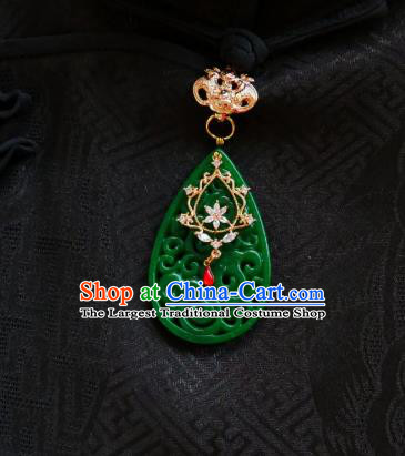 Chinese Classical Cheongsam Jade Brooch Traditional Hanfu Accessories Handmade Crystal Flower Breastpin Pendant for Women