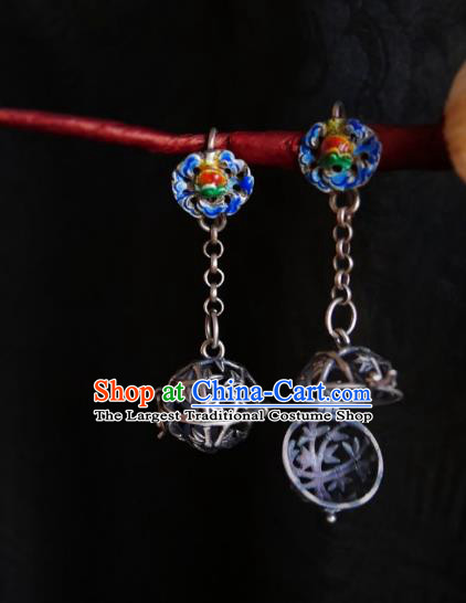 Chinese Handmade Silver Sachet Earrings Traditional Hanfu Ear Jewelry Accessories Cloisonn Eardrop for Women