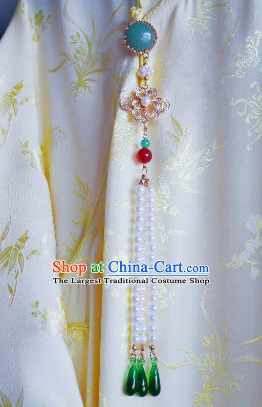 Chinese Classical Cheongsam Aventurine Brooch Traditional Hanfu Accessories Handmade Beads Tassel Breastpin Pendant for Women