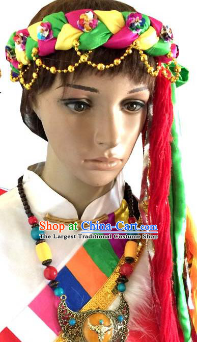 Chinese Traditional Zang Ethnic Female Folk Dance Hair Clasp Hair Accessories Decoration Handmade Tibetan Nationality Headdress Stage Show Headwear for Women