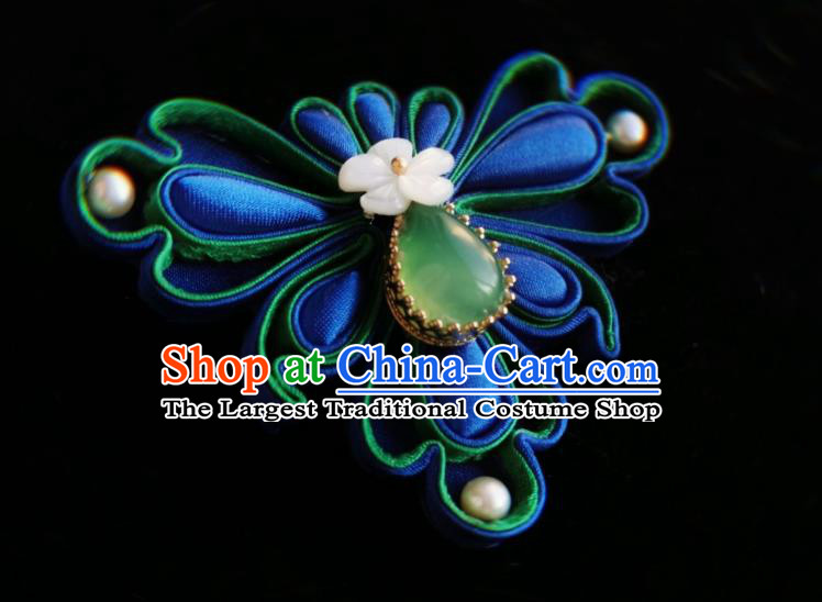 Chinese Classical Brooch Traditional Hanfu Cheongsam Accessories Handmade Blue Silk Butterfly Breastpin Pendant for Women