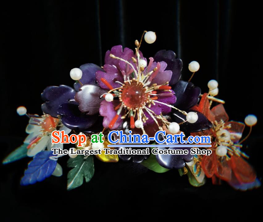 Handmade Chinese Flowers Hairpins Traditional Hanfu Hair Accessories Ancient Qing Dynasty Court Hair Clip for Women