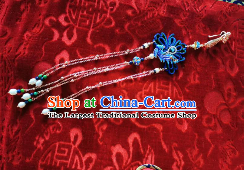 Chinese Classical Cloisonne Phoenix Brooch Traditional Hanfu Cheongsam Accessories Handmade Golden Tassel Breastpin Pendant for Women