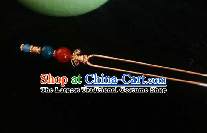 Handmade Chinese Agate Hairpins Traditional Hanfu Hair Accessories Ancient Qing Dynasty Court Hair Clip for Women