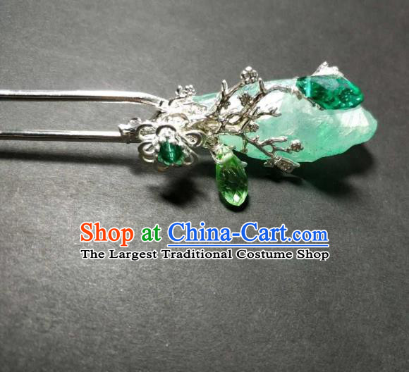 Handmade Chinese Green Glass Hairpins Traditional Hanfu Hair Accessories Ancient Court Hair Clip for Women