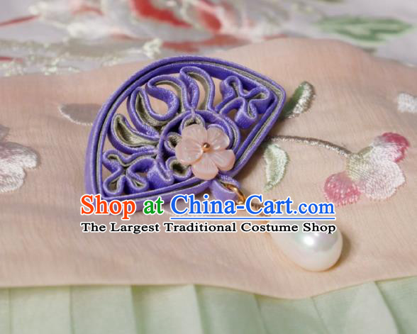 Chinese Classical Shell Plum Brooch Traditional Hanfu Cheongsam Accessories Handmade Purple Silk Breastpin Pendant for Women