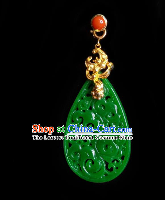 Chinese Handmade Earrings Traditional Hanfu Ear Jewelry Accessories Classical Green Jade Carving Eardrop for Women