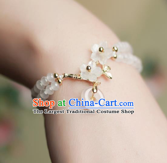 Handmade Chinese Traditional White Chalcedony Bracelet Jewelry Accessories Decoration National Beads Bangle for Women