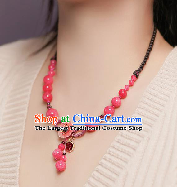 Chinese Handmade National Pink Beads Necklet Decoration Traditional Shell Flower Necklace Accessories for Women