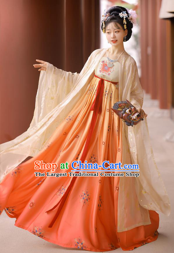 Top Chinese Tang Dynasty Princess Taiping Costumes Traditional Hanfu Garment Ancient Court Lady Cape and Dress Full Set