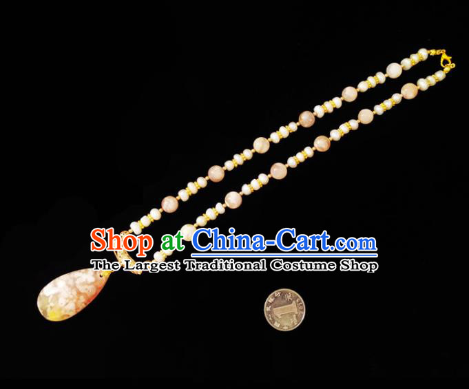 Chinese Handmade Yellow Stone Necklace Traditional Hanfu Jewelry Accessories Pearls Necklet for Women