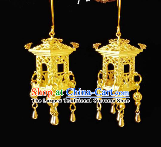 Chinese Handmade Palace Golden Earrings Traditional Hanfu Ear Jewelry Accessories Classical Ming Dynasty Tassel Eardrop for Women