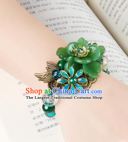 Handmade Chinese Traditional Green Peony Bracelet Jewelry Accessories Decoration National Beads Bangle for Women