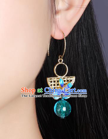 Traditional Chinese Blue Grass Ball Ear Accessories Handmade Eardrop National Cheongsam Earrings for Women