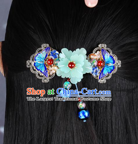 Chinese Traditional Cloisonne Butterfly Hair Claw Hair Accessories Decoration Handmade Hair Accessories Blue Peony Hair Stick for Women