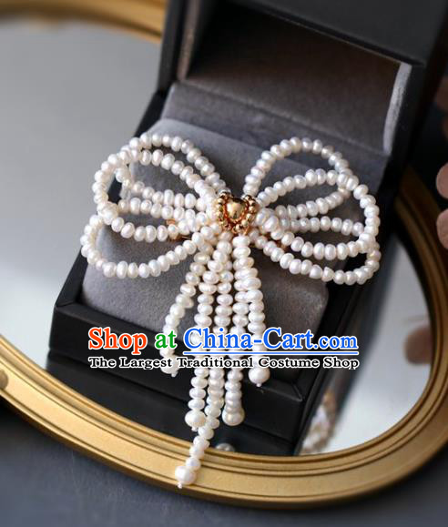 Top Grade Classical Pearls Butterfly Brooch Accessories Handmade Cheongsam Bowknot Breastpin for Women