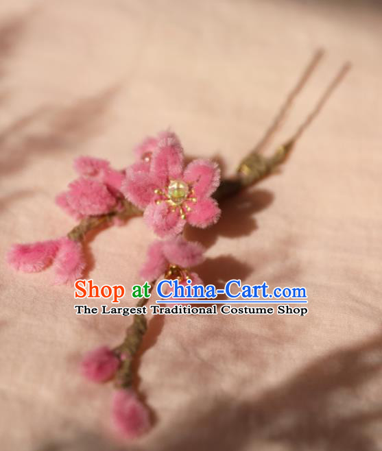 Chinese Traditional Ancient Young Lady Peach Blossom Hairpin Headwear Handmade Hanfu Hair Clip for Women