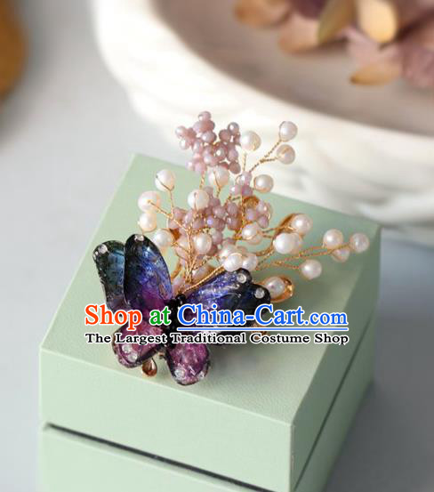 Top Grade Classical Purple Butterfly Brooch Accessories Handmade Sweater Beads Breastpin Ornaments for Women