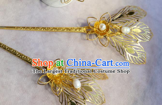 Chinese Traditional Ancient Princess Golden Hairpin Hair Clip Hanfu Hair Accessories Headwear for Women