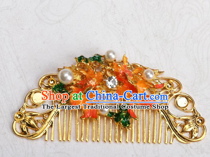 Chinese Traditional Ancient Princess Double Goldfish Hair Comb Hanfu Hair Accessories Headwear Golden Hairpin for Women