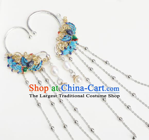 Chinese Handmade Cloisonne Phoenix Ear Accessories Decoration Traditional Hanfu Tassel Earrings for Women