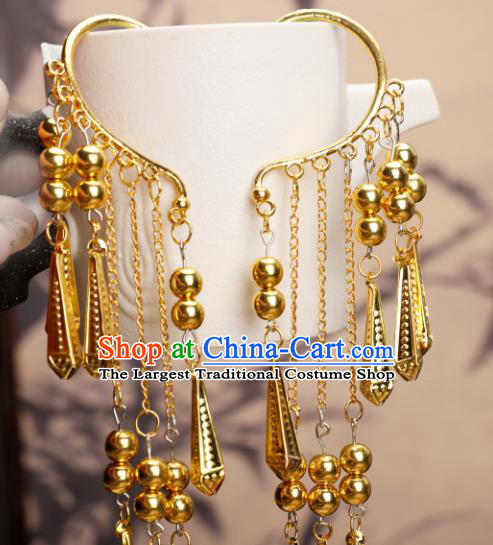 Chinese Handmade Golden Ear Accessories Decoration Traditional Hanfu Tassel Earrings for Women