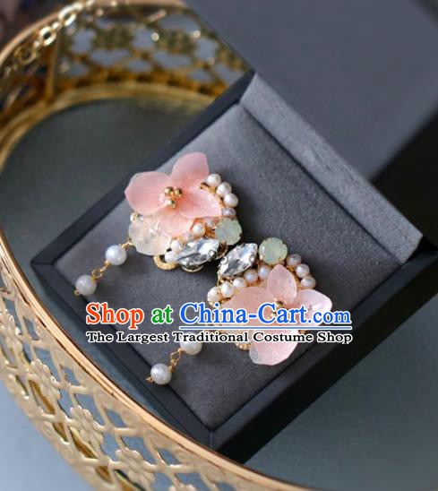 Princess Handmade Pink Flower Earrings Classical Crystal Eardrop Fashion Jewelry Accessories for Women