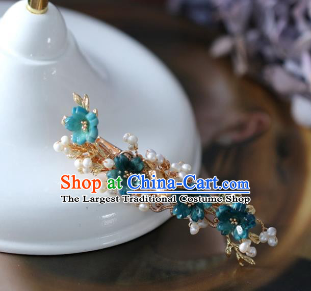 Handmade Retro Blue Flowers Hair Claw Top Grade Hair Accessories Hair Stick Hair Pin for Women