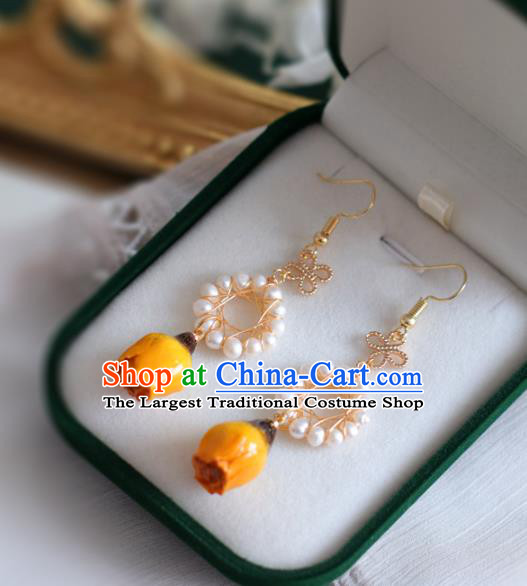 Princess Handmade Yellow Flower Earrings Fashion Jewelry Accessories Classical Pearls Eardrop for Women