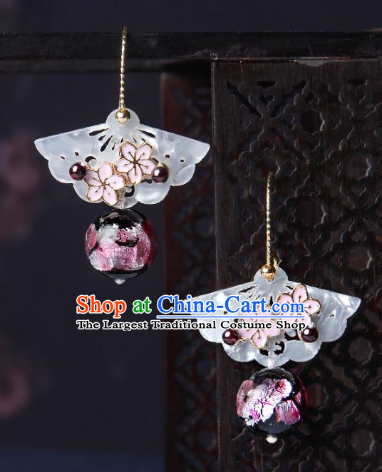 Traditional Chinese Shell Fan Ear Accessories Handmade Eardrop National Cheongsam Sakura Earrings for Women