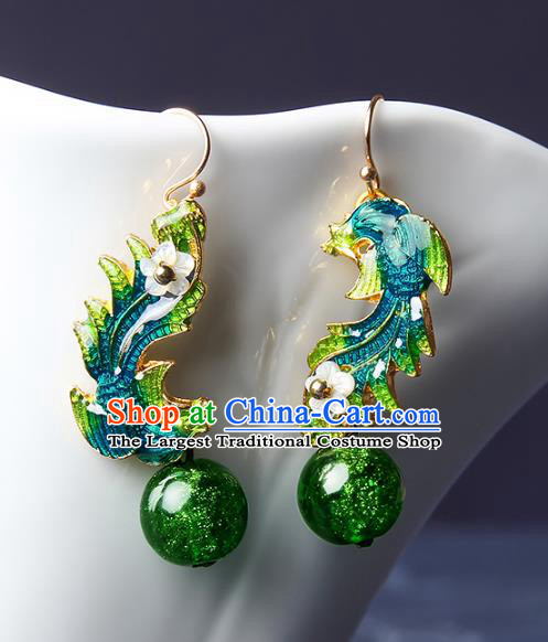 Traditional Chinese Green Phoenix Ear Accessories Handmade Eardrop National Cheongsam Earrings for Women