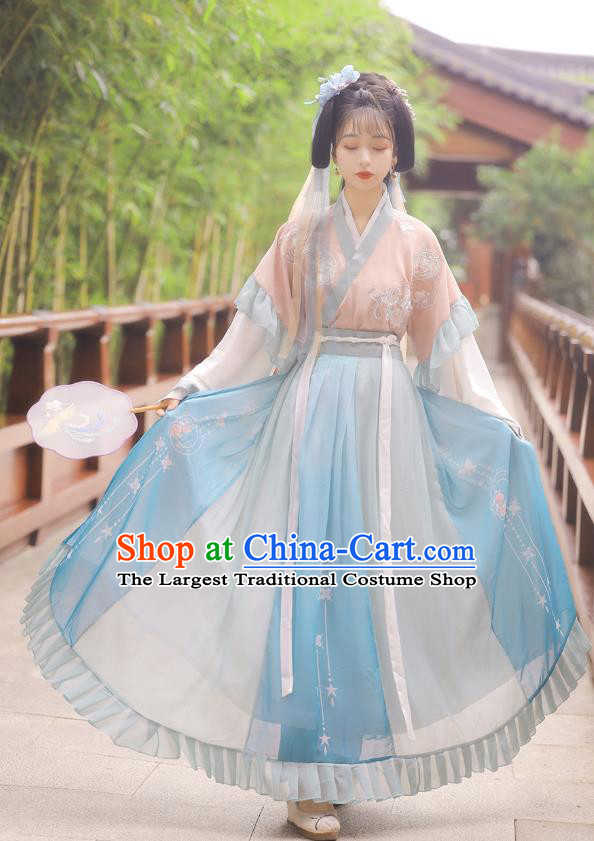 Chinese Jin Dynasty Half Sleeve Top Blouse and Skirt Traditional Hanfu Garment Ancient Young Lady Historical Costumes Full Set