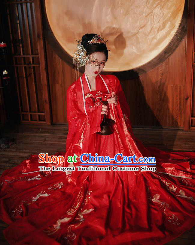 Chinese Tang Dynasty Wedding Red Cloak Blouse and Dress Traditional Ancient Princess Historical Costumes Hanfu Garment for Women