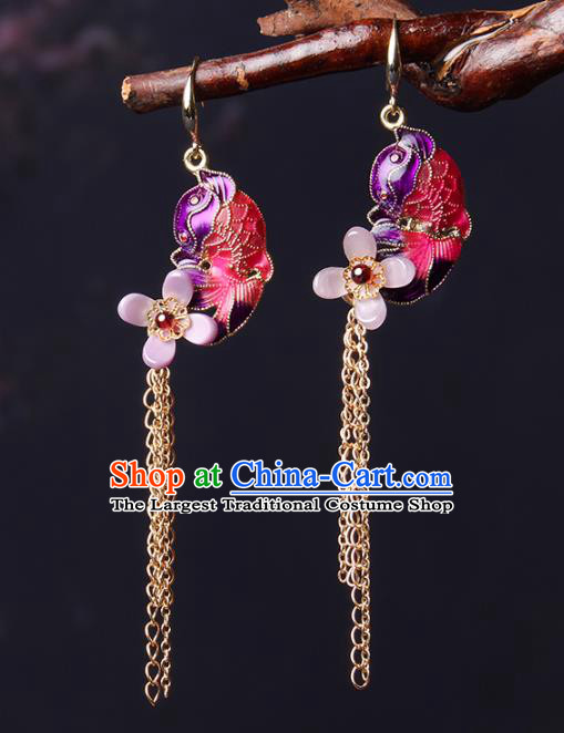 Traditional Chinese Red Fish Ear Accessories Handmade Eardrop National Cheongsam Fragrans Earrings for Women